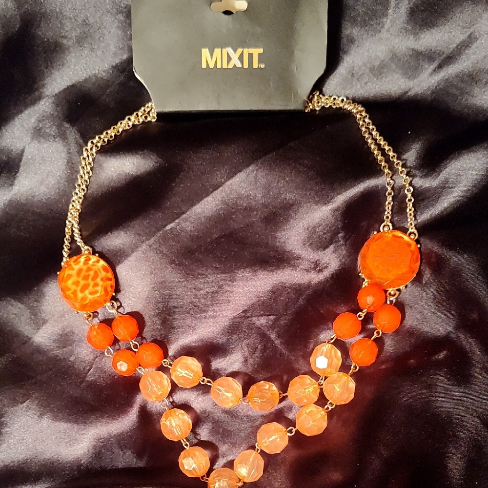 Vintage Mixit Orange and Gold Tone Acrylic Statement Necklace